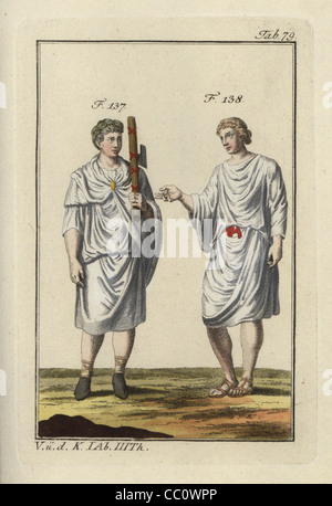 Roman Lictor with fasces (hatchet) and a Roman man in tunic. Stock Photo