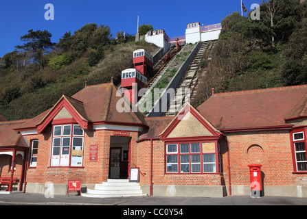 The Leas Lift, a hydraulic water balance Cliff Lift, one of the oldest in the UK, in Folkestone, Kent, England, UK Stock Photo