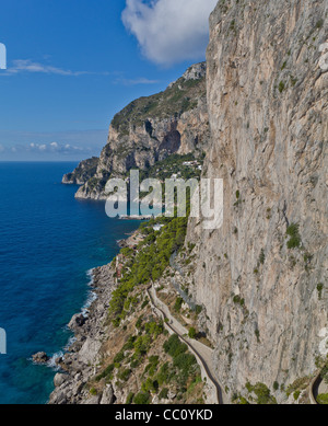 Steep road by coastline, Anacapri, Capri, Italy Stock Photo