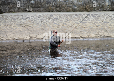 Man  fly  fishing in the river Moy. Ballina. Co. Mayo Stock Photo