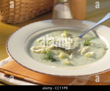 Cold cucumber fermented cabbage soup and natural yoghurt Stock Photo