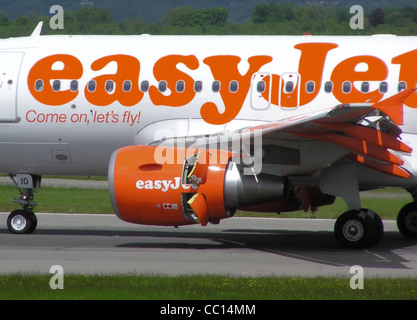 Easyjet Airbus A319-100 (G-EZIO) taxis after landing at Bristol International Airport, England, Stock Photo