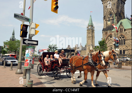 Tourists take a ride past the Parliament Buildings in Ottawa, Canada July 2, 2011. Stock Photo