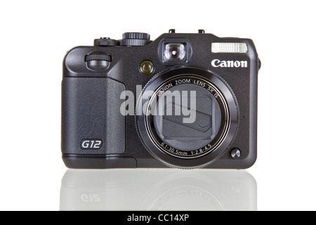 Canon G12 Camera - Product retail shots against pure white background photographed under studio lighting. Stock Photo