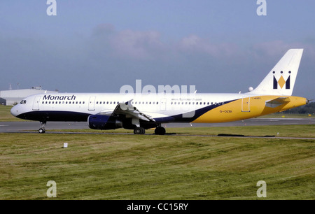 Monarch Airlines Airbus A321-200 (G-OZBI) taxiing to the take off point at Birmingham International Airport, Birmingham, England Stock Photo