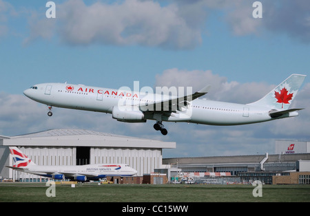 Air Canada Airbus A330-300 (registration C-GHKR) lands at London Heathrow Stock Photo