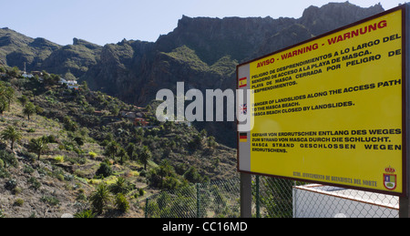 Masca, mountain showcase tourism village in Buenavista del Norte region of Tenerife. Ravine or gorge footpath closure. Stock Photo