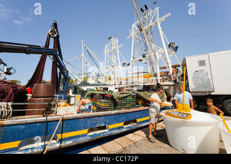 Fishing boats moored in Mandre on Pag island, Croatia Stock Photo