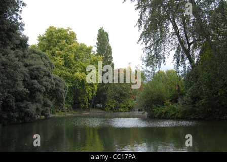 Trees in Battersea Park Lake Stock Photo