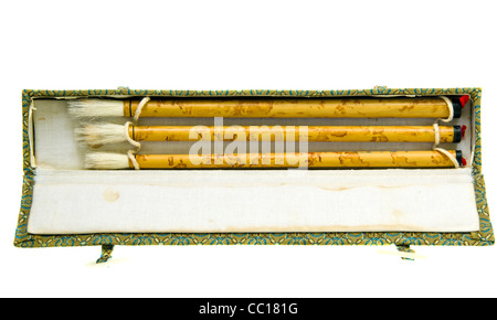 isolated on white vintage chinese painting brushes Stock Photo