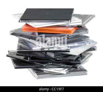 studio photography of some CD jewel cases in white back Stock Photo