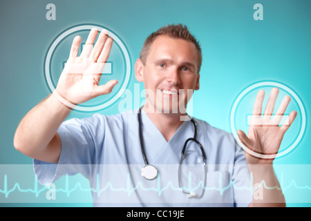 Medicine doctor working with futuristic interface Stock Photo