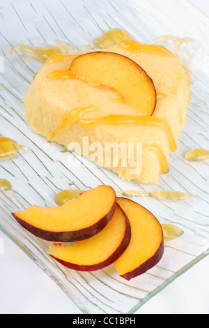 Heart shaped peach bavarian cream dessert (bavarese) Stock Photo