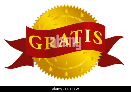 Golden Seal With Gratis Sign on Red Ribbon Stock Photo