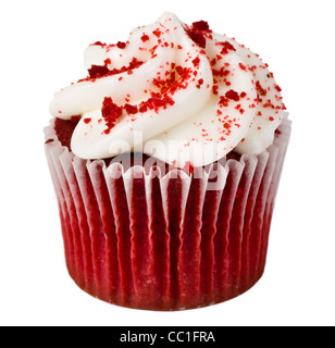 A Single Red Velvet Cupcake on White (Isolated) Stock Photo