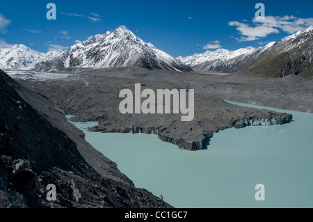 The Mount Cook National Park includes Terminal Lake, the Tasman Glacier & Mackenzie Basin on the South Island of New Zealand. Stock Photo