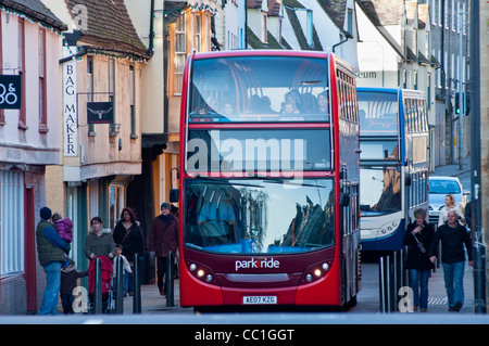 A 'Park & Ride' bus comes down Bridge Street in Cambridge, England. Stock Photo