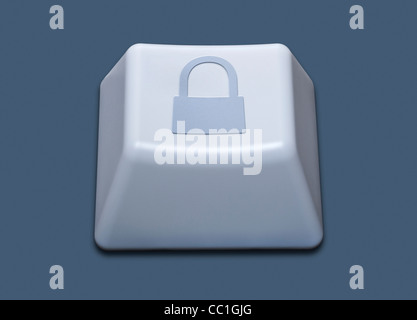 Internet Security concept. Isolated Computer Key With a padlock symbol on it. Stock Photo