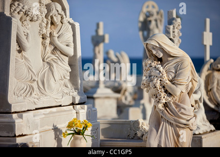 Memorial angel sculptures in historic cemetery in old town San Juan Puerto Rico Stock Photo