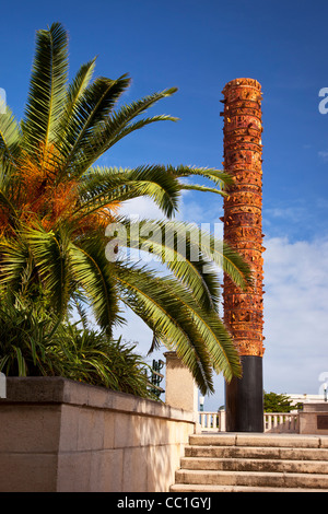 Totem Pole placed in old San Juan Puerto Rico - honoring the native island Indians Stock Photo