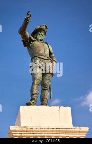 Statue of Spanish explorer Juan Ponce de Leon in old town San Juan Puerto Rico Stock Photo