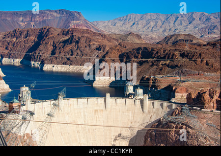 View at the Hoover Dam from the in 2010 built bypass Mike O'Callaghan - Pat Tillman Memorial Bridge Stock Photo