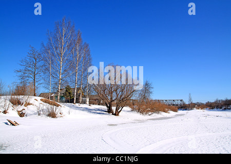 winter road on ice river Stock Photo