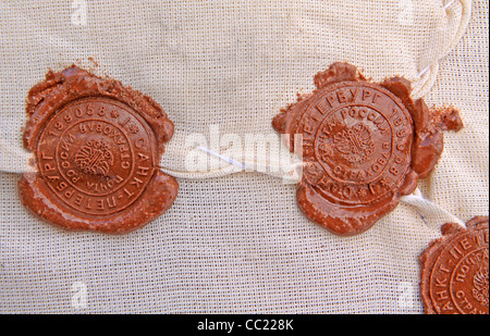 of sealing wax seal on old parcel Stock Photo