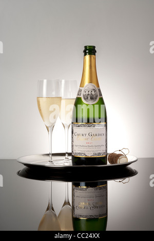 English sparkling wine served on a silver tray Stock Photo