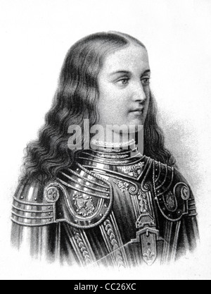 Portrait of Joan of Arc (1412-31), Patron Saint of France, Maid of Orleans. Vintage Illustration or Engraving Stock Photo