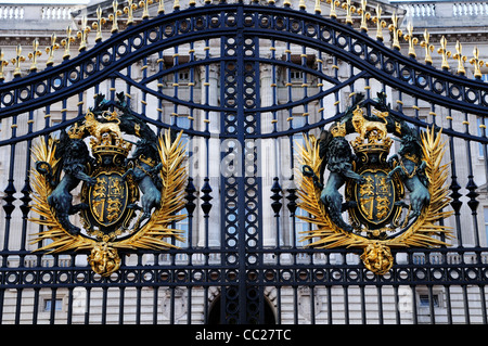 Coats of Arms on The Gates to Buckingham Palace, Westminster, London, England, UK Stock Photo