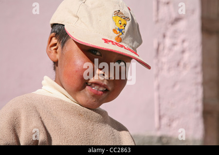 Close-up of local boy in San Antonio de los Cobres, Salta Province, Argentina Stock Photo
