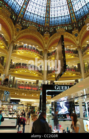 Inside gallery Lafayette Paris, glass and golden balconies Stock Photo