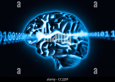 Brain radiating light and numbers, studio shot Stock Photo
