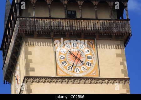 Clock on the tower of Saint Giles (Aegidius) Church in Bardejov, Slovakia Stock Photo