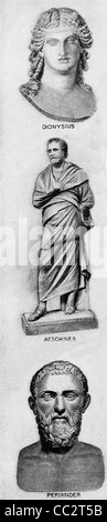 The ancient Greeks are: teacher of rhetoric Dionysius, statesman and orator Aeschines, and  ruler/tyrant of Corinth Periander. Stock Photo