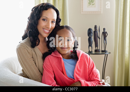 USA, California, Los Angeles, Portrait of Mother and Daughter (10-11) Stock Photo