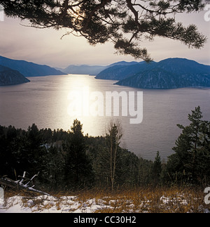 Teletskoye lake from above. The Altyn Too ridge. Altai, Siberia, Russia Stock Photo