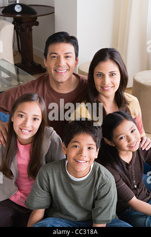 USA, California, Los Angeles, Portrait of happy family with three children (8-9, 10-11) Stock Photo