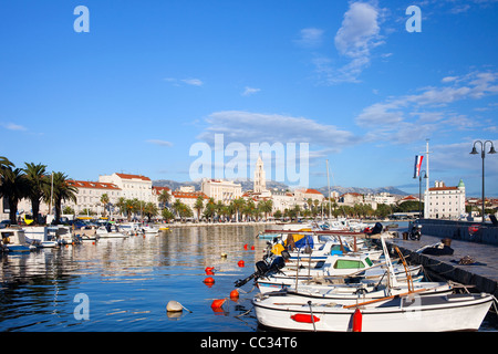 Scenic city of Split waterfront on the Adriatic sea in Croatia, view from the city harbour, Stock Photo