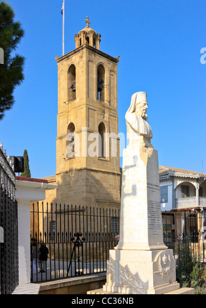 The Statue of Archbishop Makarios III. in front of St. Johns Cathedral, Archbishop's Palace, Nicosia, Cyprus Stock Photo