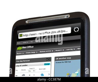 The new (as of January 2012) Met Office weather site on an HTC smartphone Stock Photo