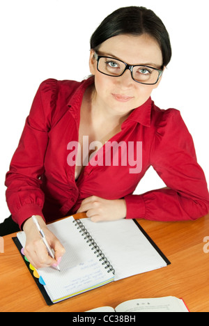 brunette girl in glasses teacher, librarian, strict Stock Photo