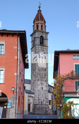 Church of Ascona, Ticino, Switzerland with sundial Stock Photo
