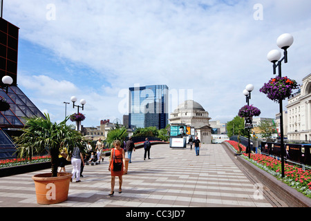 Hall of Memory and Hyatt Hotel from Centenary Way with Baskerville House on right, Birmingham city centre, West Midlands, UK Stock Photo