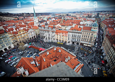 People follow funeral car with remains of Vaclav Havel, the first president of Czech Republic and the last president of Stock Photo