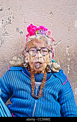 old woman smoking cigar,havana,cuba Stock Photo