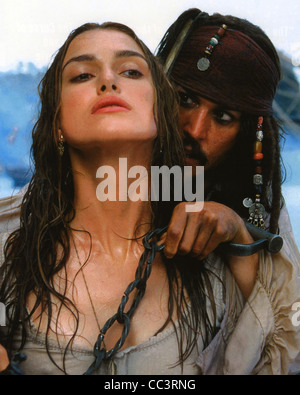 PIRATES OF THE CARIBBEAN : THE CURSE OF THE BLACK PEARL 2003 Bruckheimer/Walt Disney film with Johnny Depp and Keira Knightley Stock Photo