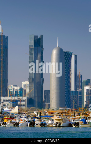 Qatar, Doha, Modern Skyline from Dhow Harbour Stock Photo