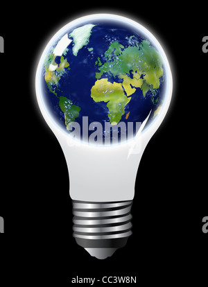 Light bulb with planet Earth in place of glass. Americas view. On white ...